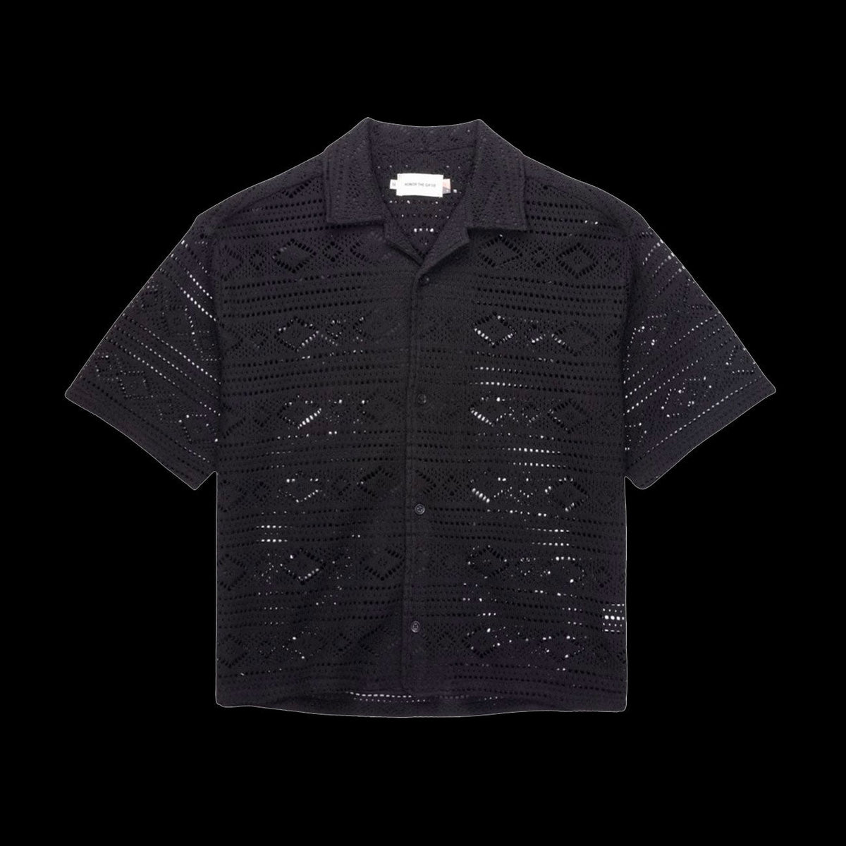 Honor The Gift Pointelle Crochet Camp Collar (Black)